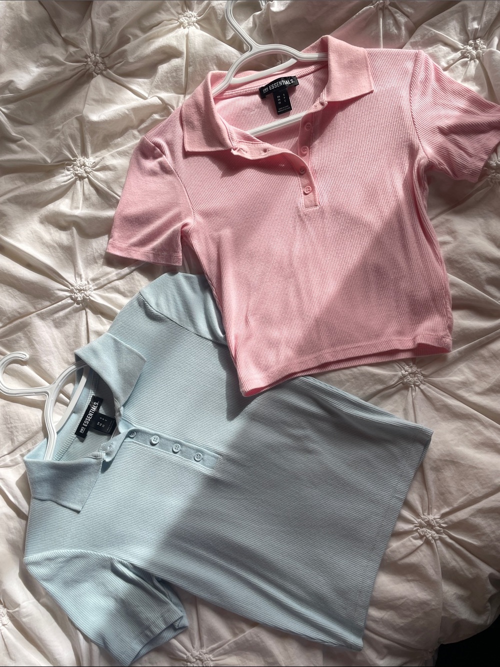 Essentials Ribbed Polo Crop Tops in Pink & Light Blue